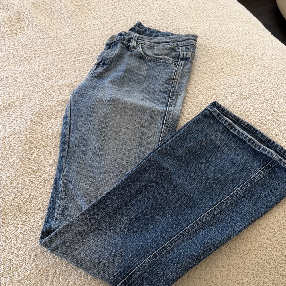 7 For All Mankind Straight Leg Jeans in Two-Tone Blue Wash